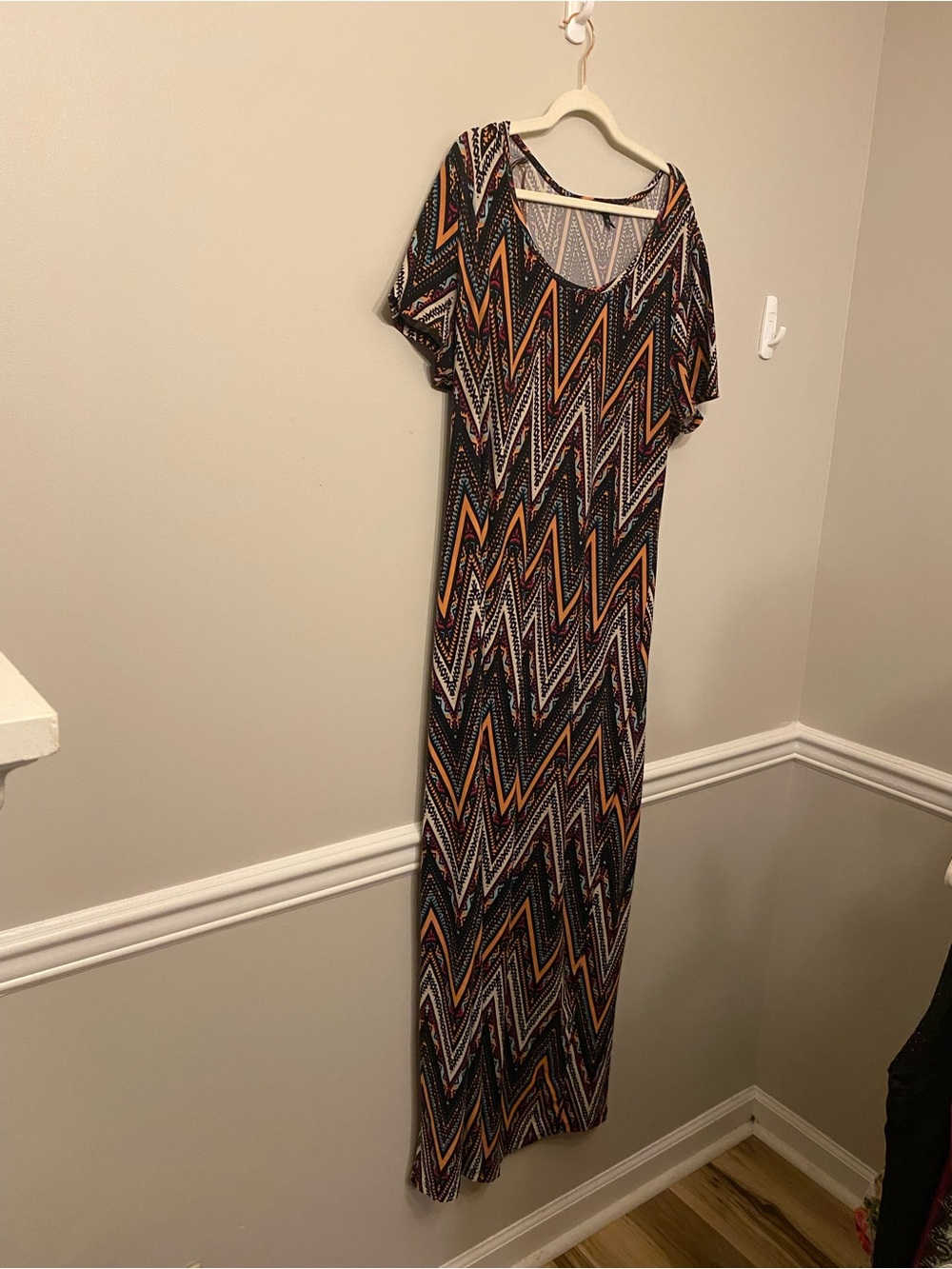 Derek Heart Chevron Maxi Dress in Black, Orange & Cream